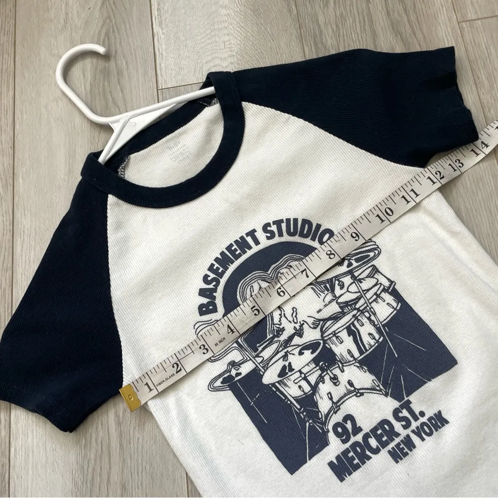 Brandy Melville Tshirt bella basement studio baseball womens White (one size) - Image 3