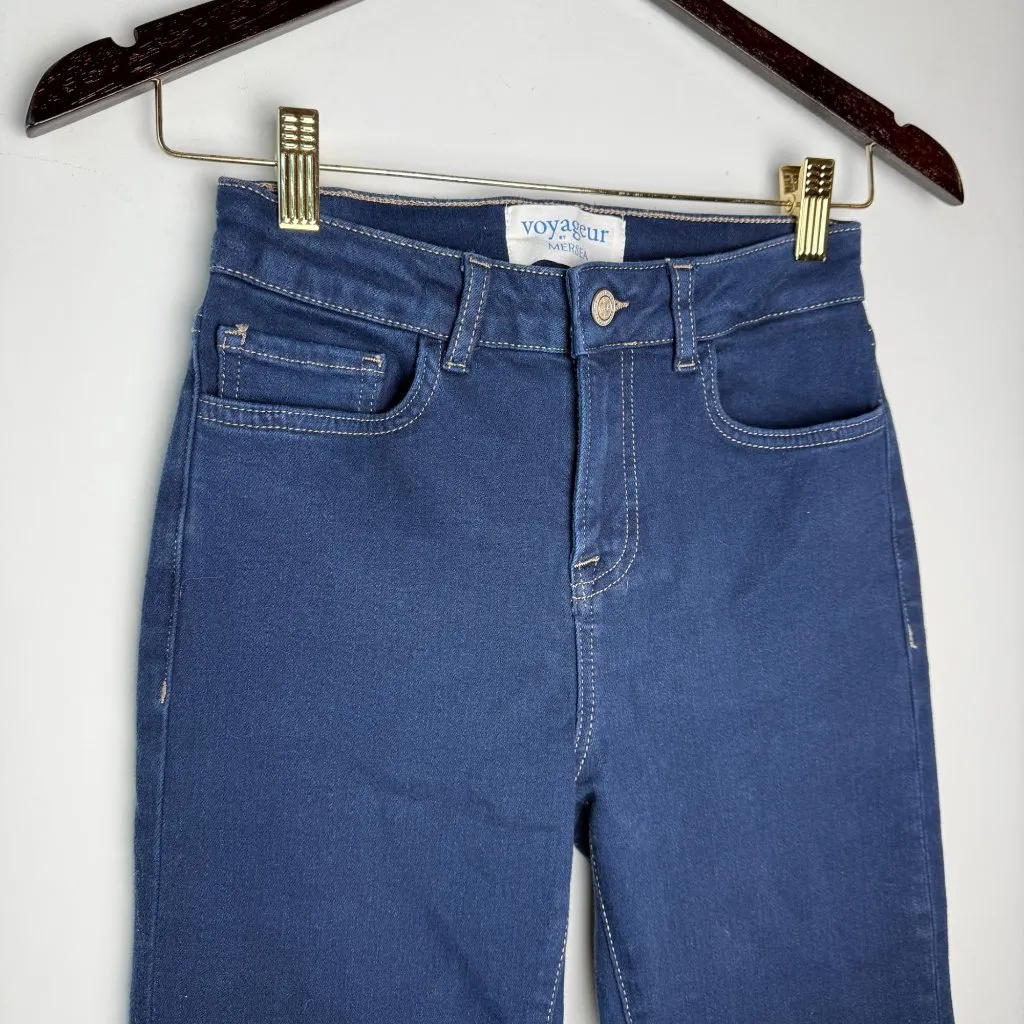 Mersea Voyageur Jeans Nomad Cropped Mini Boot Cut Dark Wash Stretch NWOT Sz 26 Blue - Image 6