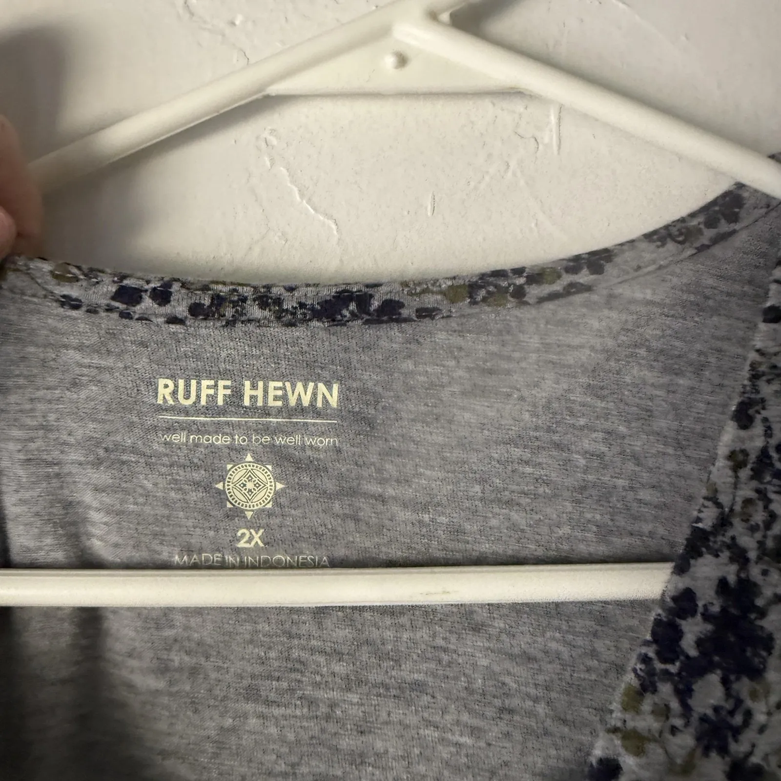 Ruff Hewn Shirt Peasant 2X Gray Blue Floral Lace Up Neck Long‎ Sleeve Cotton Top - Image 4