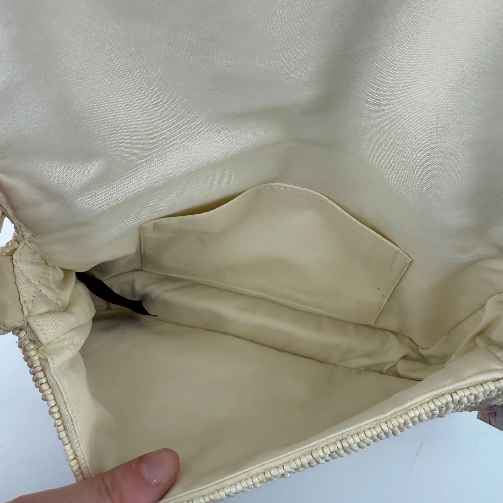 Handcrafted Beaded Macaroon Coffee Croissant Shoulder Bag Purse Cream India Made - Image 11