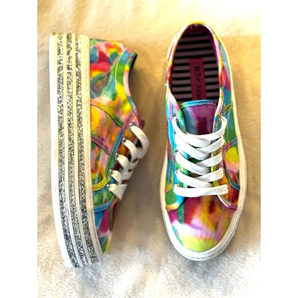 Betsey Johnson Women's PEAZE Tie-Dye Glitter Sneakers Size 7M Multicolor - Image 5