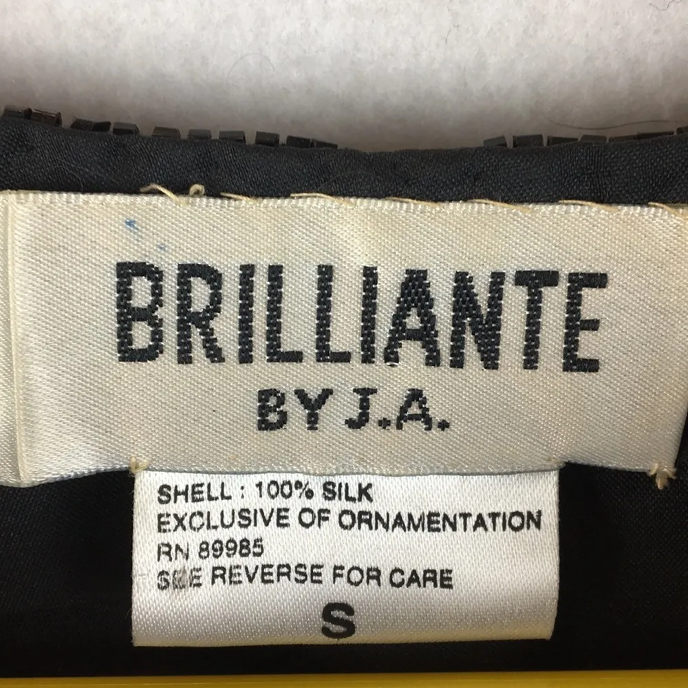 Brilliante Black & White Sequins Silk Collarless Long Sleeve Evening Jacket S - Image 8