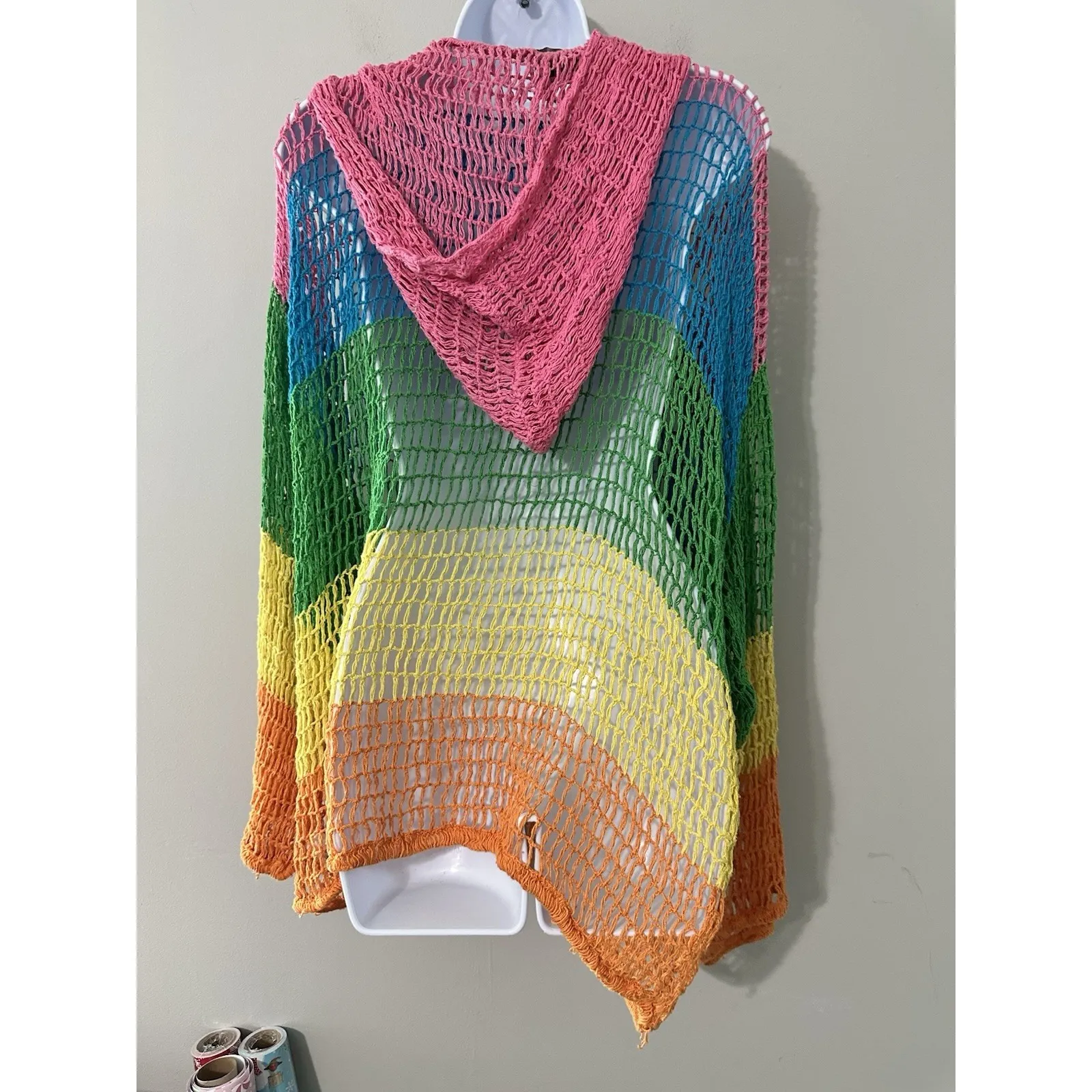 Current Mood Dolls Kill Sorbet Shortie Crochet Rainbow Hoodie NWOT Size L - Image 4