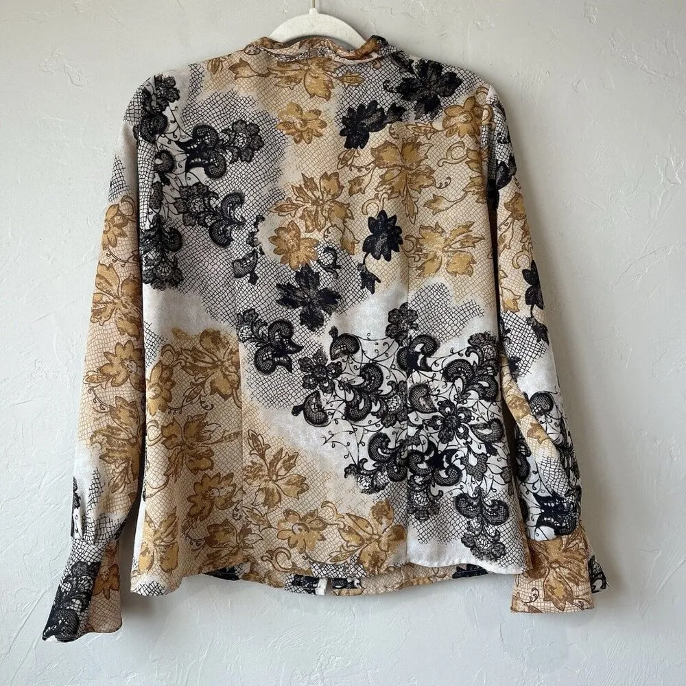 Vtg Y2K‎ Ruffle Sheer Button Up Twee Witchy Floral Boho Career work fairy retro Brown Size 8 - Image 10