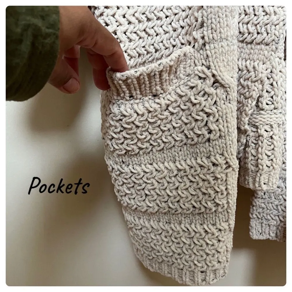 The Korner Open Knit Open Front Pockets Oversized Soft Longline Cardigan Size XS Tan - Image 7
