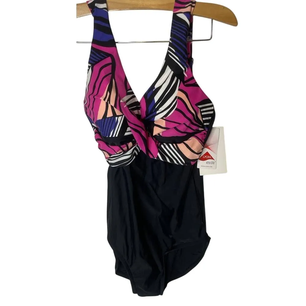NWT Maxine by Hollywood One Piece Swimsuit 6 Abstract Zebra Beach Summer V - Image 2
