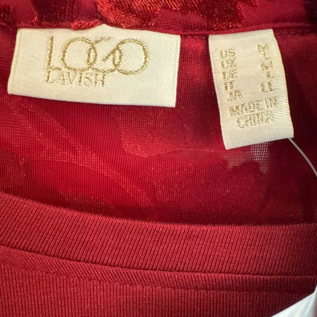 LOGO Lavish Red Floral Velvet Burnout Long Sleeve Top Medium NWT Lori Goldstein - Image 3