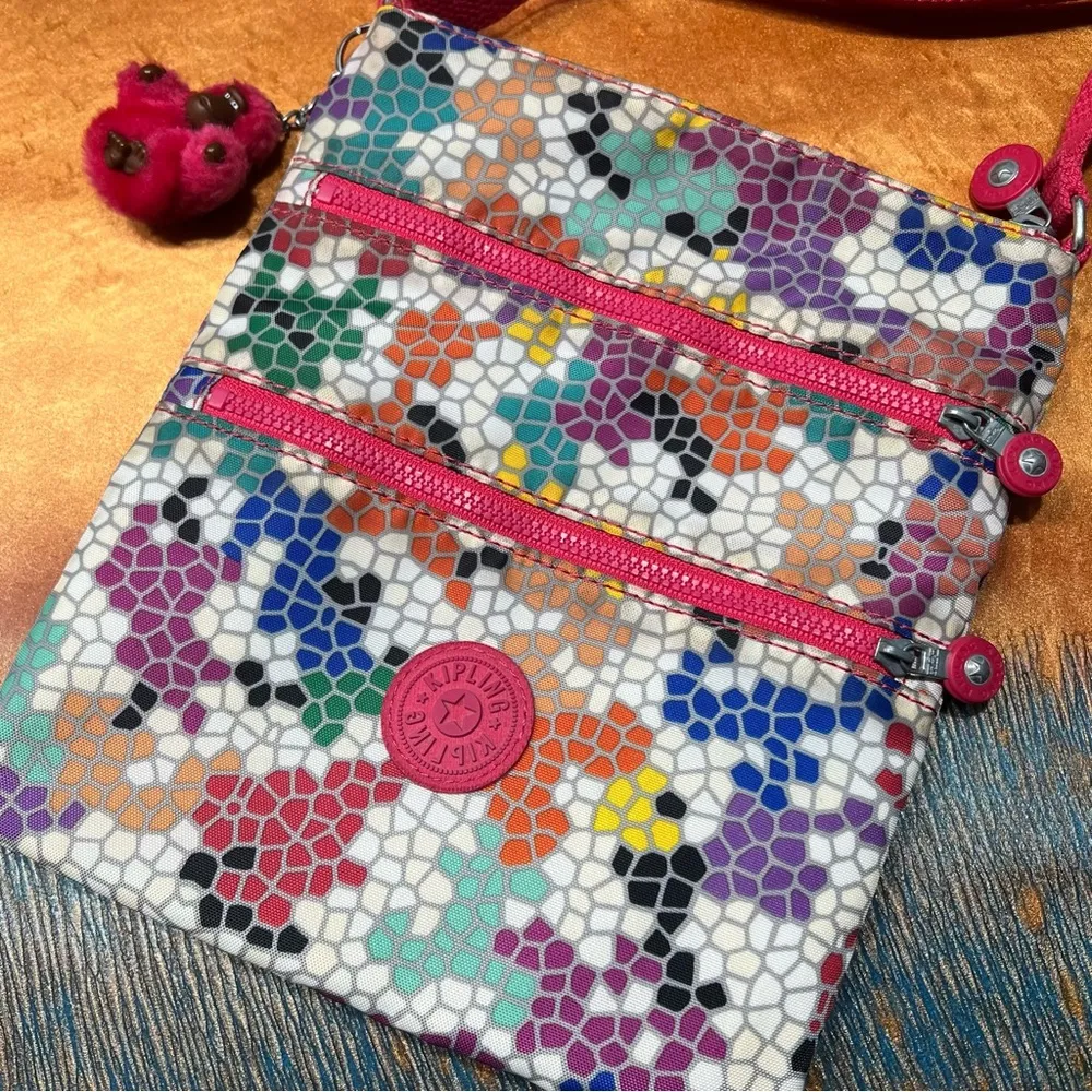 Kipling Keiko Anna Lucia Crossbody Bag Colorful Mosaic Gorilla Keychain - Image 11
