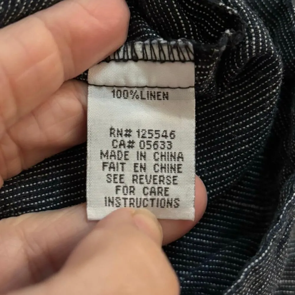 Habitat Size S 100% Linen Wide Leg Crop Pants Micro Striped Navy White Pockets - Image 4