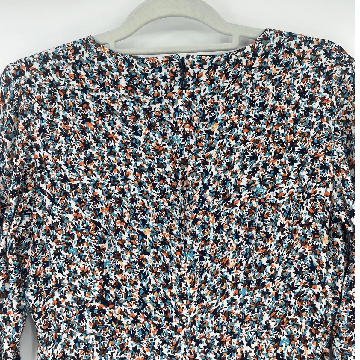 Loft Abstract Floral Midi Dress Sz 4 3/4 Sleeve Preppy Slit Work Cottage Fall - Image 6