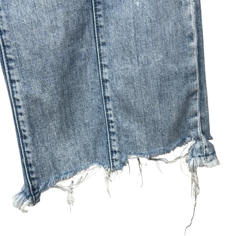 American Eagle SZ 8 Wide Leg Jeans Chewed Hems Belted Seamed Hi-Rise Light Wash - Image 3