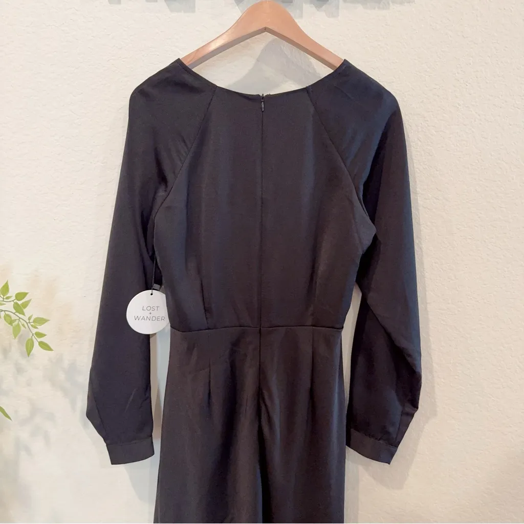 Lost + Wander Eyes On Me Black Satin Long Sleeve Midi Dress Size S NWT - Image 4