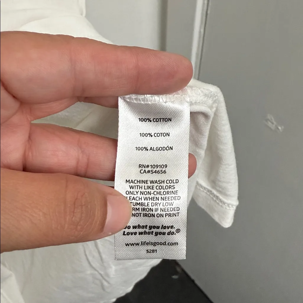 Life Is Good V-neck White Tee with Lighthouse Graphic large - Image 4