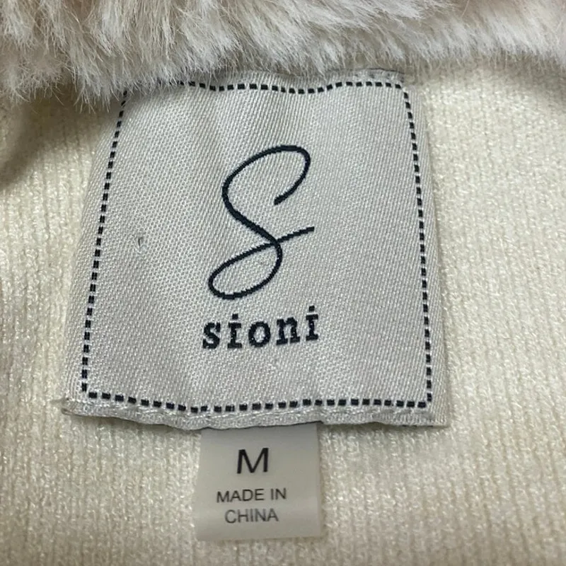 Sioni Women's Cream Long Sleeve Faux Fur Shawl Collar Cardigan Sweater Top Sz M Size M - Image 3