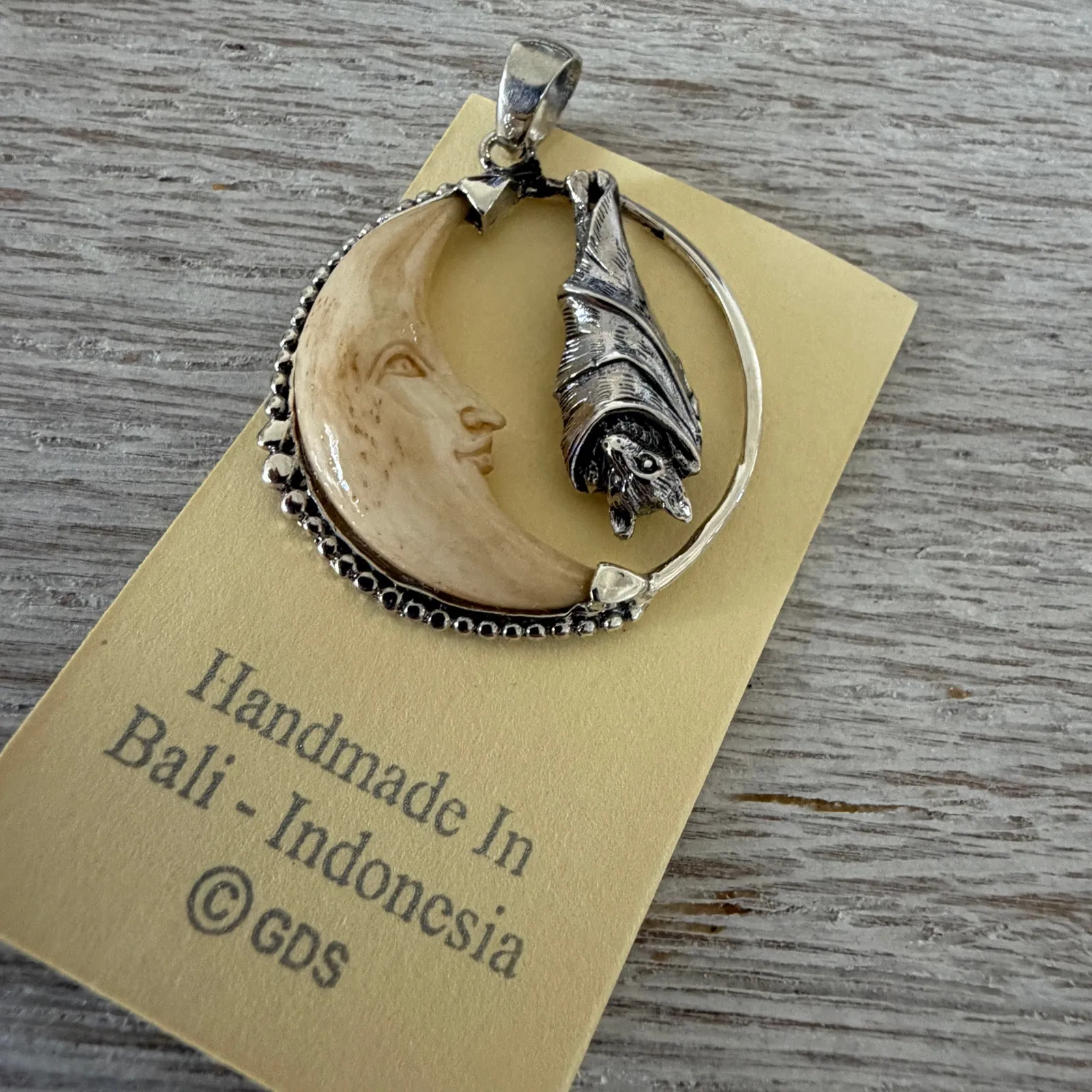 Bat & Moon Sterling Silver Pendant - Image 2