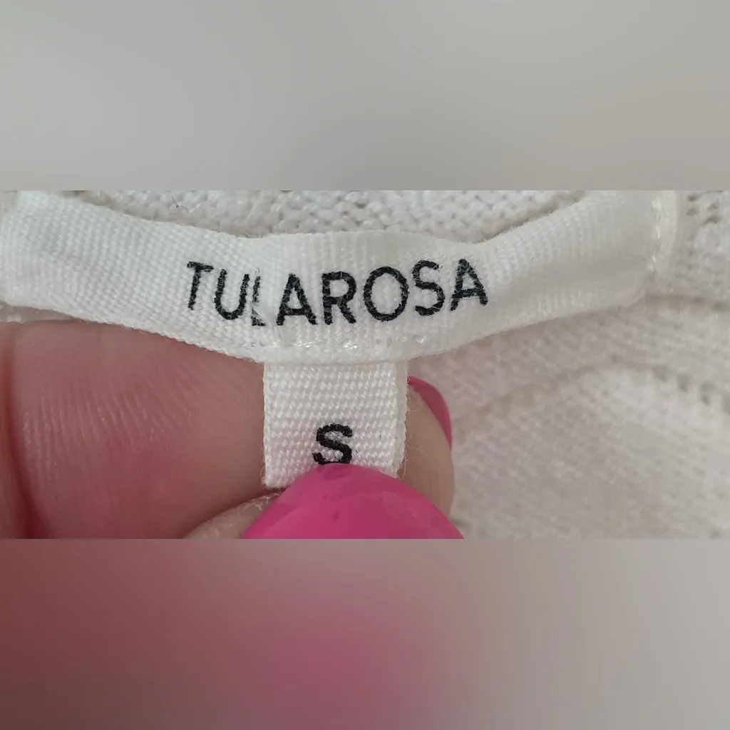 Tularosa Lana 100% nylon knit sweater, cream/white, ruffle neck, cropped; size S - Image 8