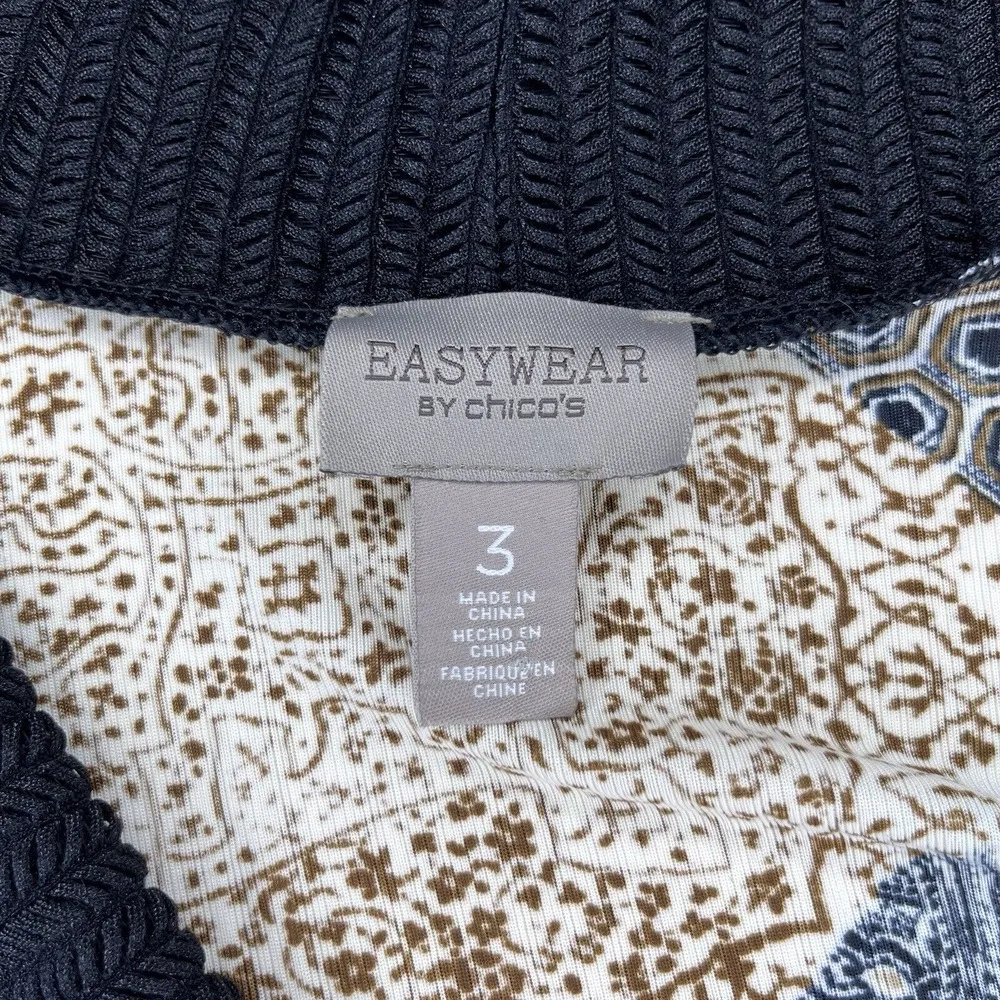 Chico's Cardigan XL Boho Patchwork Gypsy Open Front Long Line‎ Easywear Stretch - Image 4