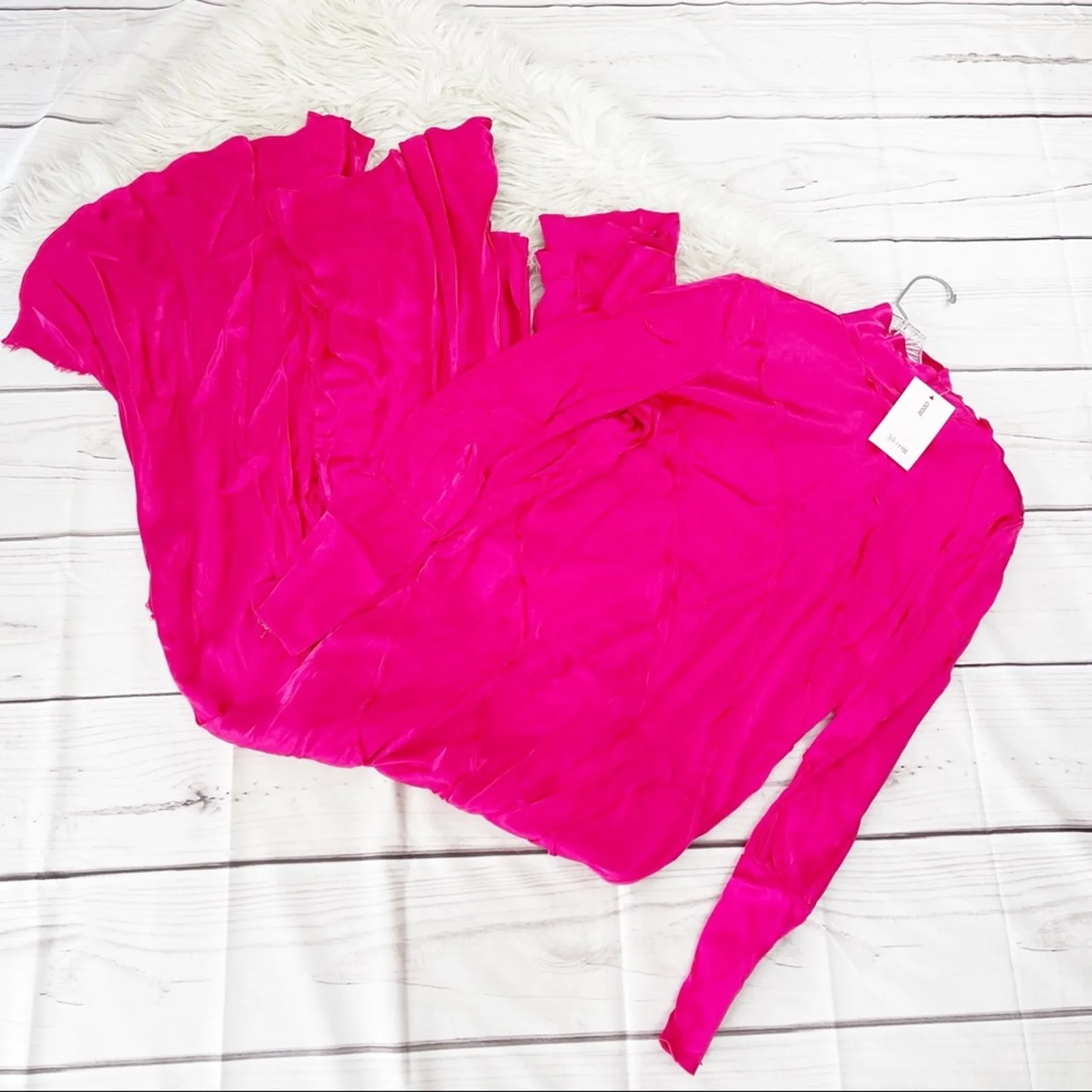 ASOS‎ WHITE Raw Edge Hot Pink Paneled High Neck Long Sleeve Maxi Dress Size 10 - Image 3