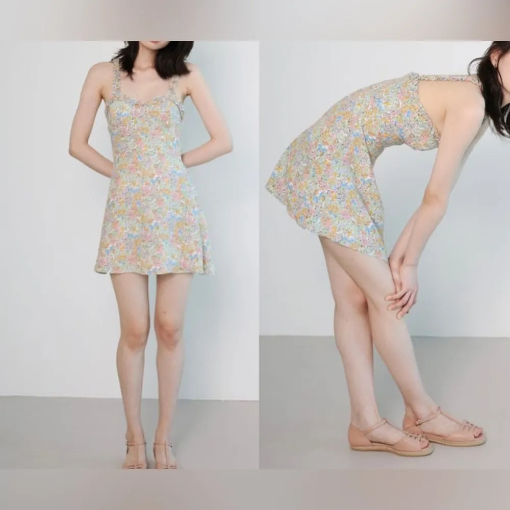 Zara Mini Floral Ruffle Strap Sweetheart Neckline Colorful Dress SZ L - Image 2