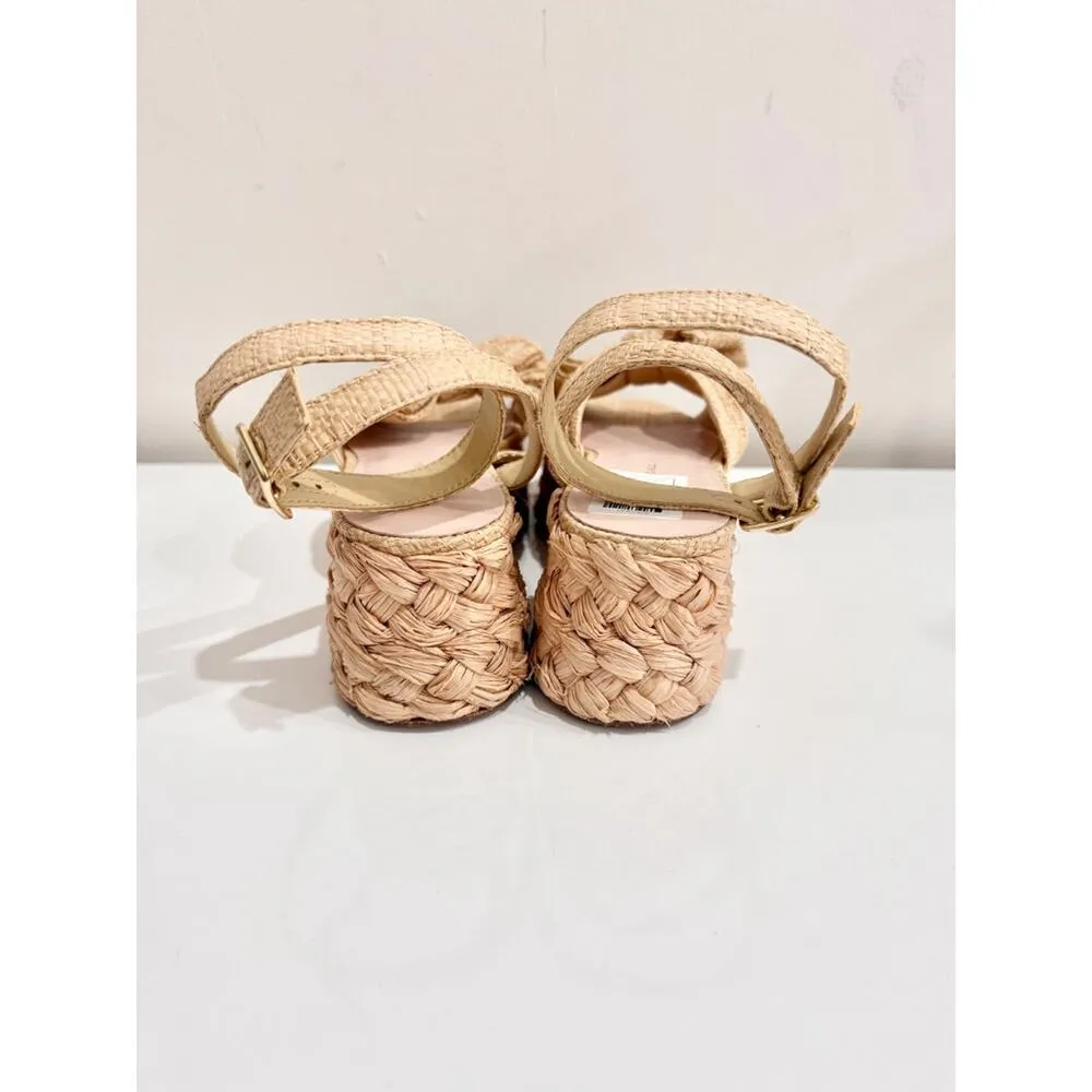 Loeffler Randall Gaby Pleated Bow Braided Espadrilles Sandals Natural Size 11 - Image 6