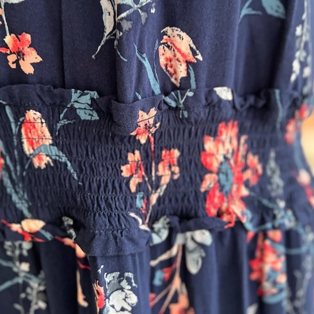 Caslon Dress Blue Floral Smocked Waist Short Sleeve Mini XXL A-Line Preppy - Image 10