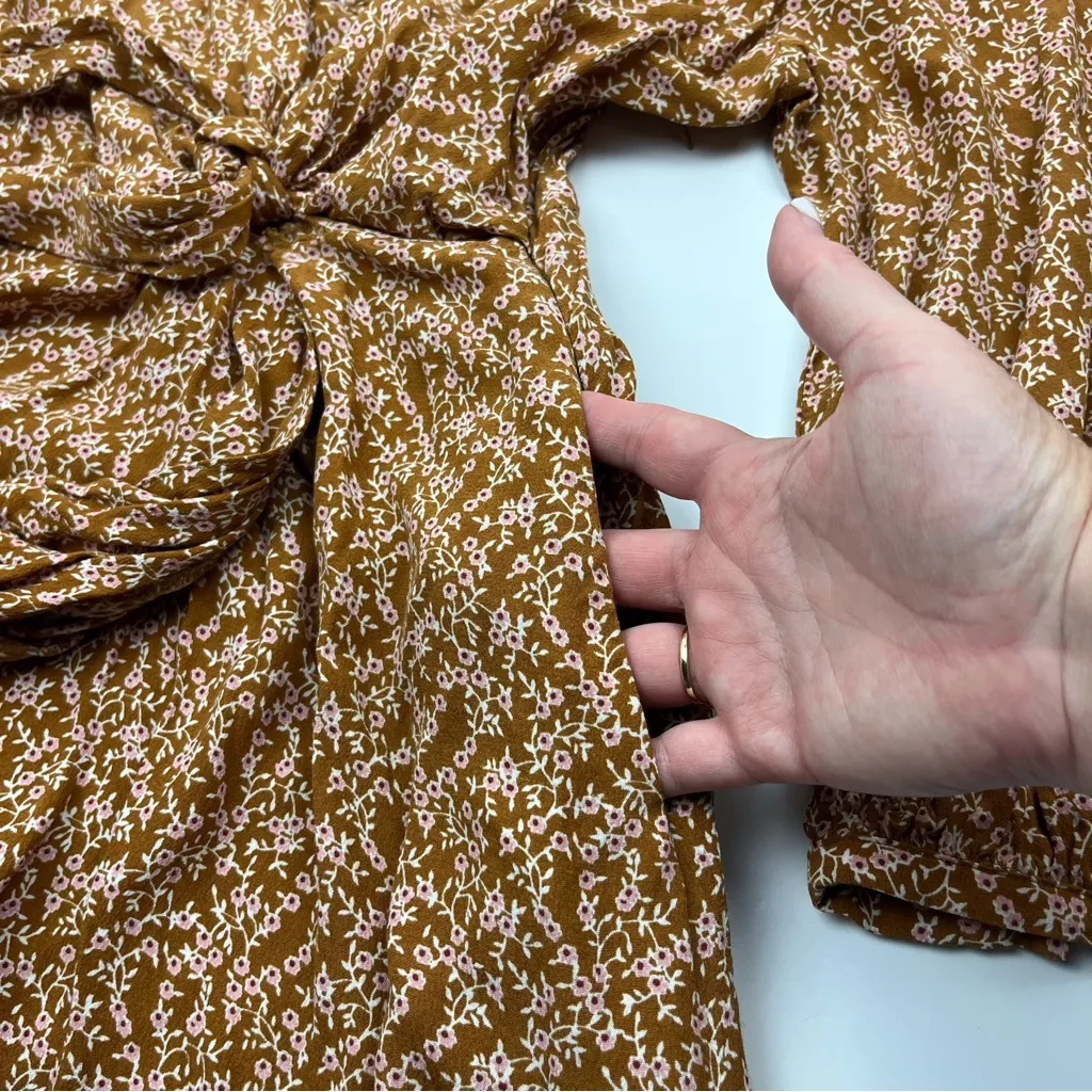 Free‎ People Floral Clara Mini Dress Tunic Top Womens Medium Brown Pink White - Image 10