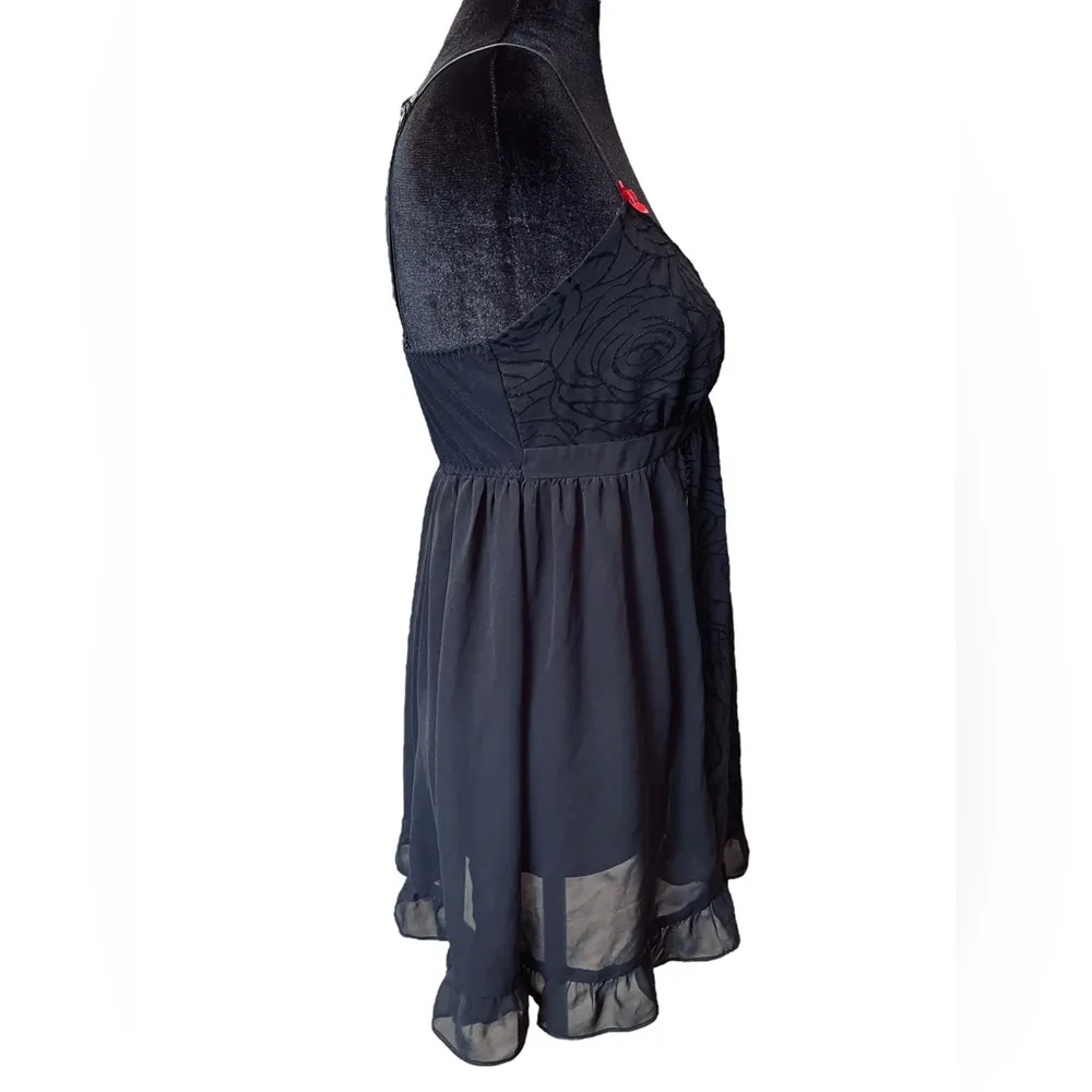 Linea Donatella Vintage Black Sheer Whimsygoth Romantic Floral Lingerie Slip Top - Image 4