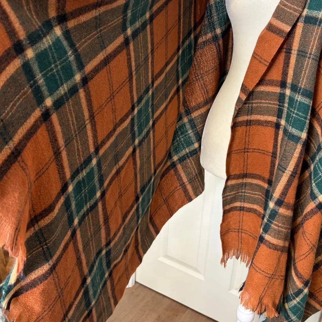 Aks Pldace Oversized Cozy Soft Plaid Scarf A34 Orange - Image 4