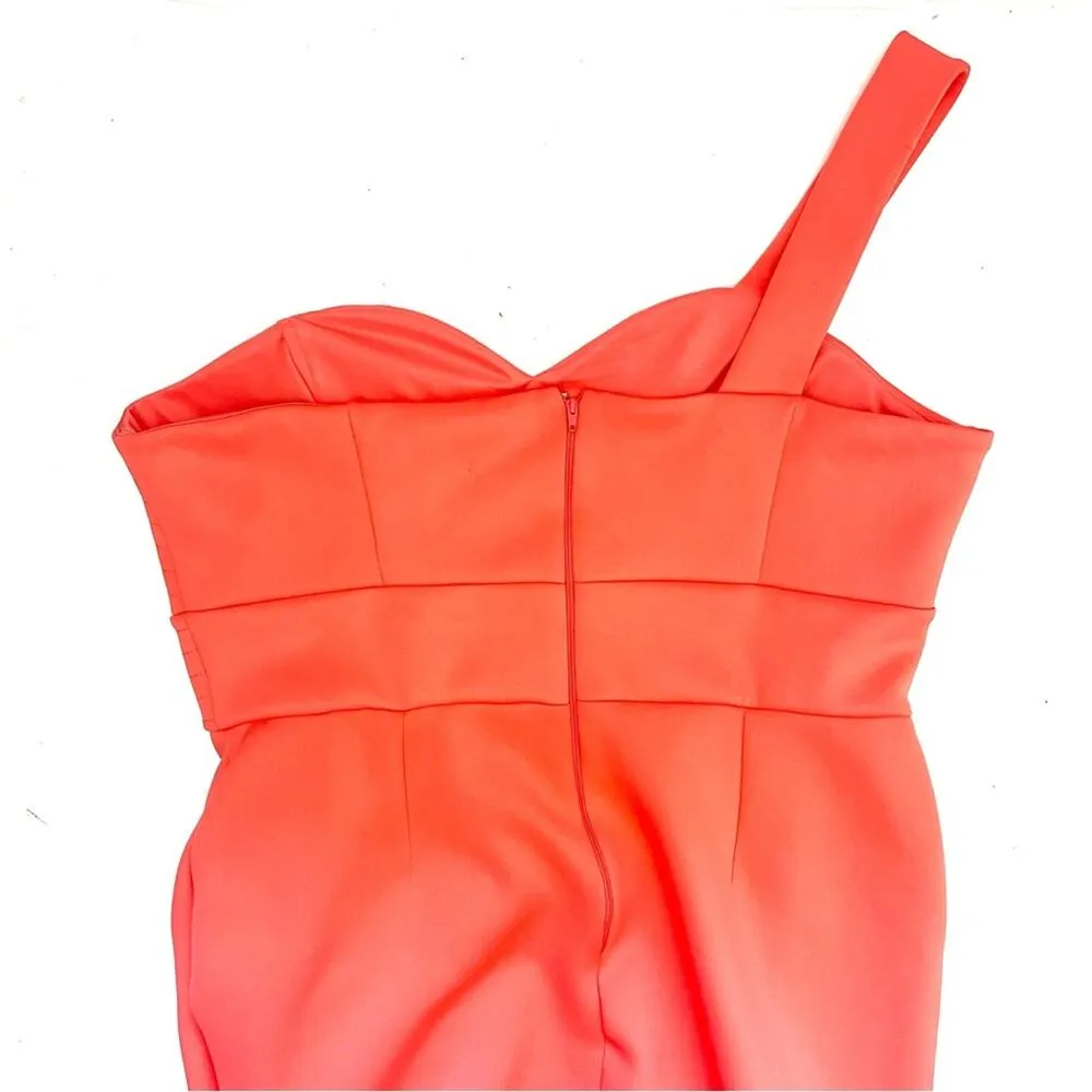 ASOS Peach One Shoulder Ruffled Scuba Midi Dress Size 14 - Image 4