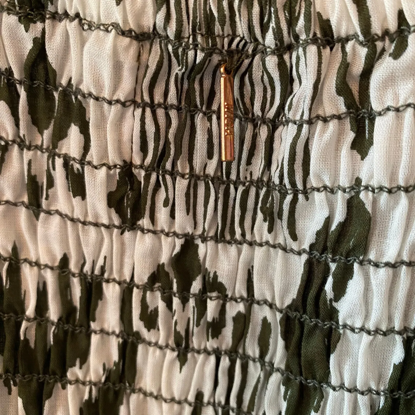 MISA Los Angeles Green White Smocked Puff Sleeve Mini Dress Cotton Women size XS - Image 8