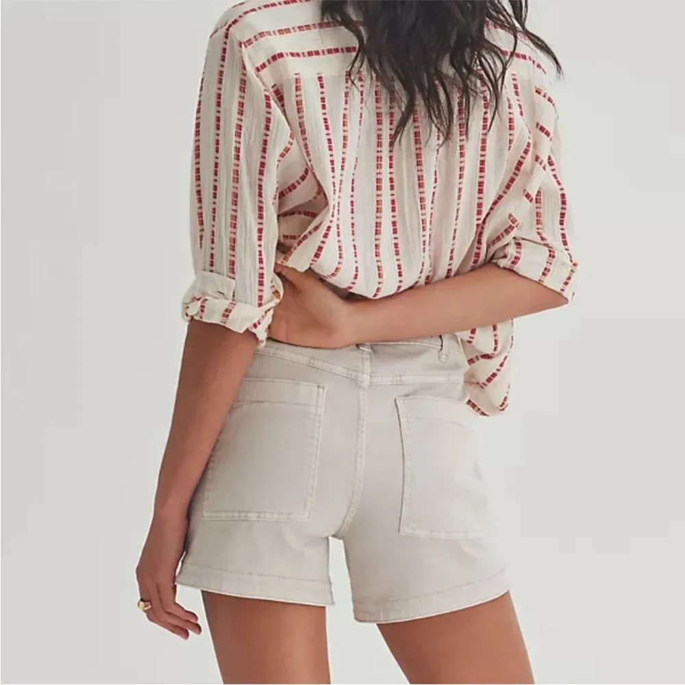 NWT Pilcro (Anthro) Ultra High Rise Utility Denim Shorts in Natural Beige - Image 2