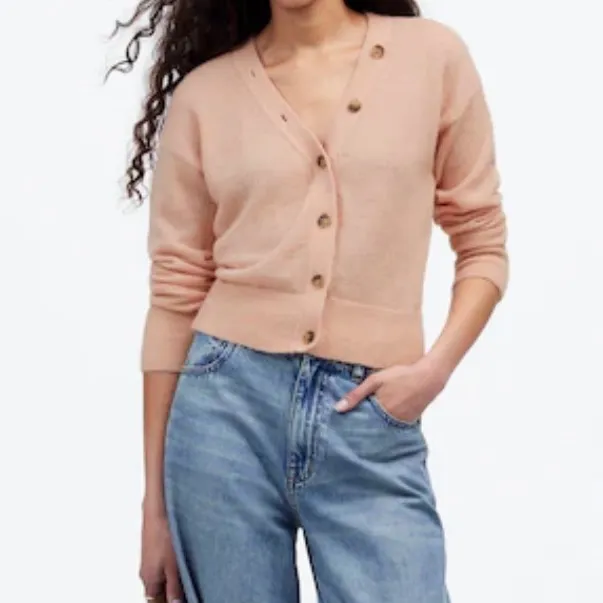 Madewell Alpaca Blend V-Neck Drop Shoulders Cropped Cardigan Hthr Pale Blush XS - Image 5