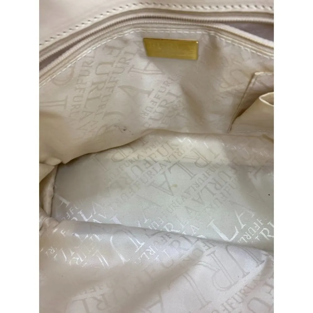 FURLA Croc Embossed Beige Leather Handbag - Image 14