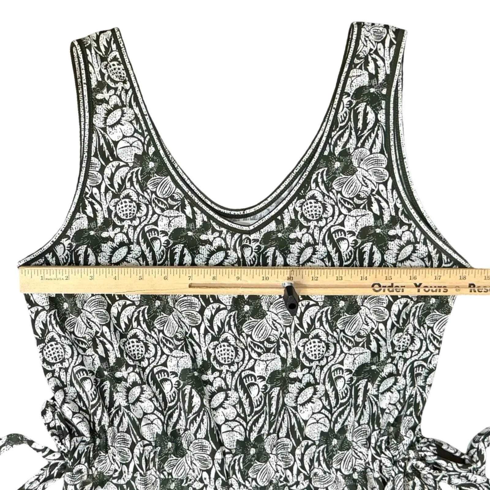 Max Studio Green White Floral Wide Leg Elastic Waist Sleeveless Jumpsuit Size L - Image 5