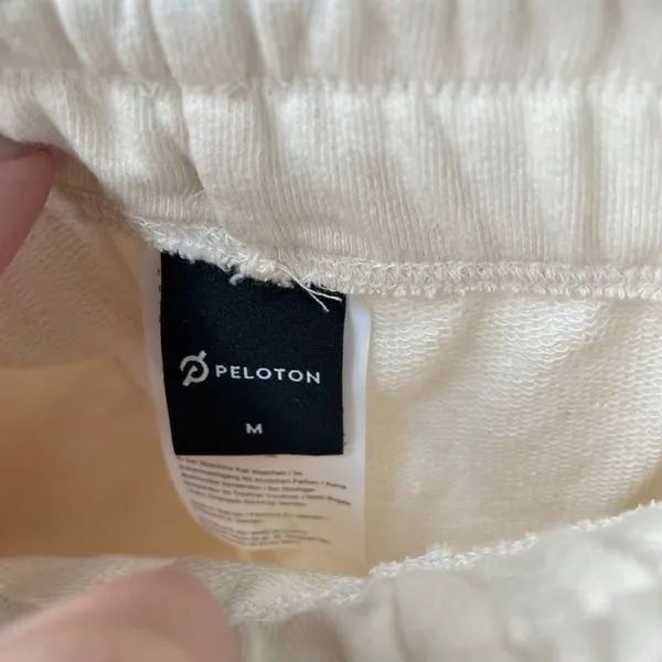 Peloton Cream Color Rainbow Embroidered Sweat Shorts Drawstring Elastic Waist M - Image 7