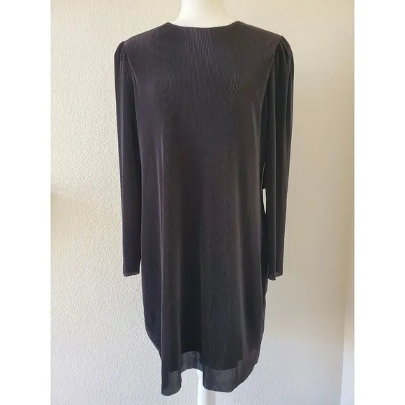 Express Womens Black Pleated Puff Shoulder Long Sleeve Shift Dress Large NWT - Image 2