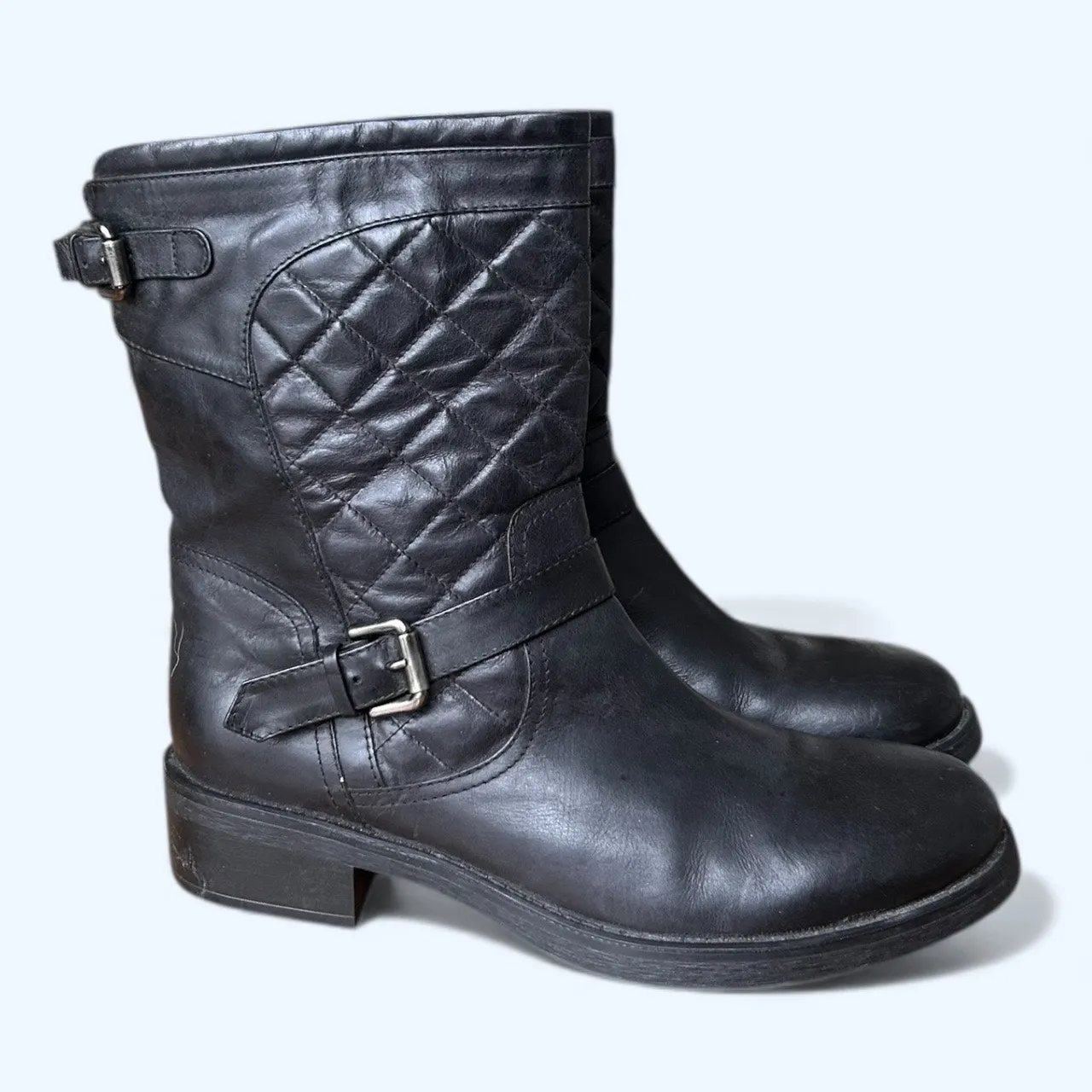 Aquatalia Black Leather Quilted Moto Boots Biker Buckle Women’s Size 12 Italy - Image 13