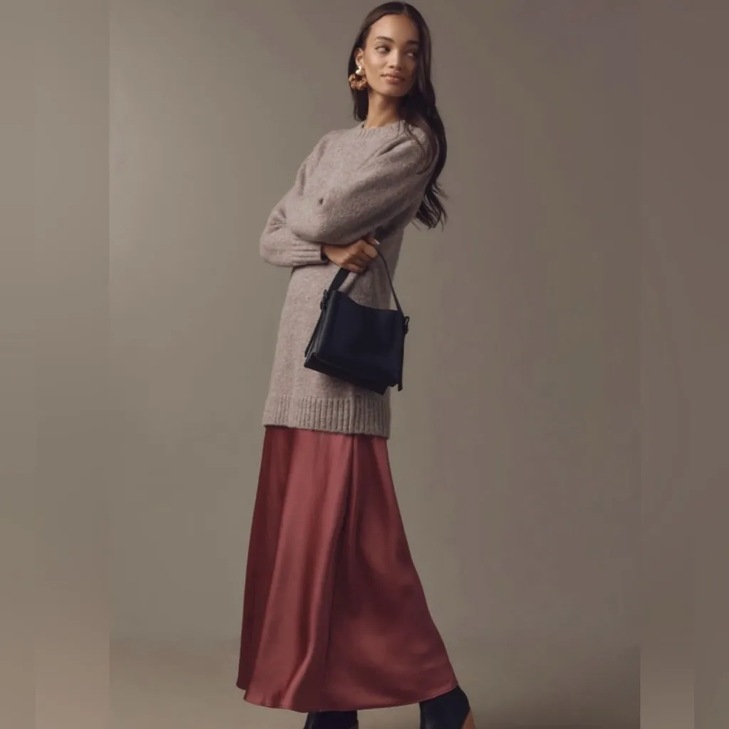 Anthropologie Long-Sleeve Twofer Sweater Slip Midi Dress Neutral Motif Medium - Image 4