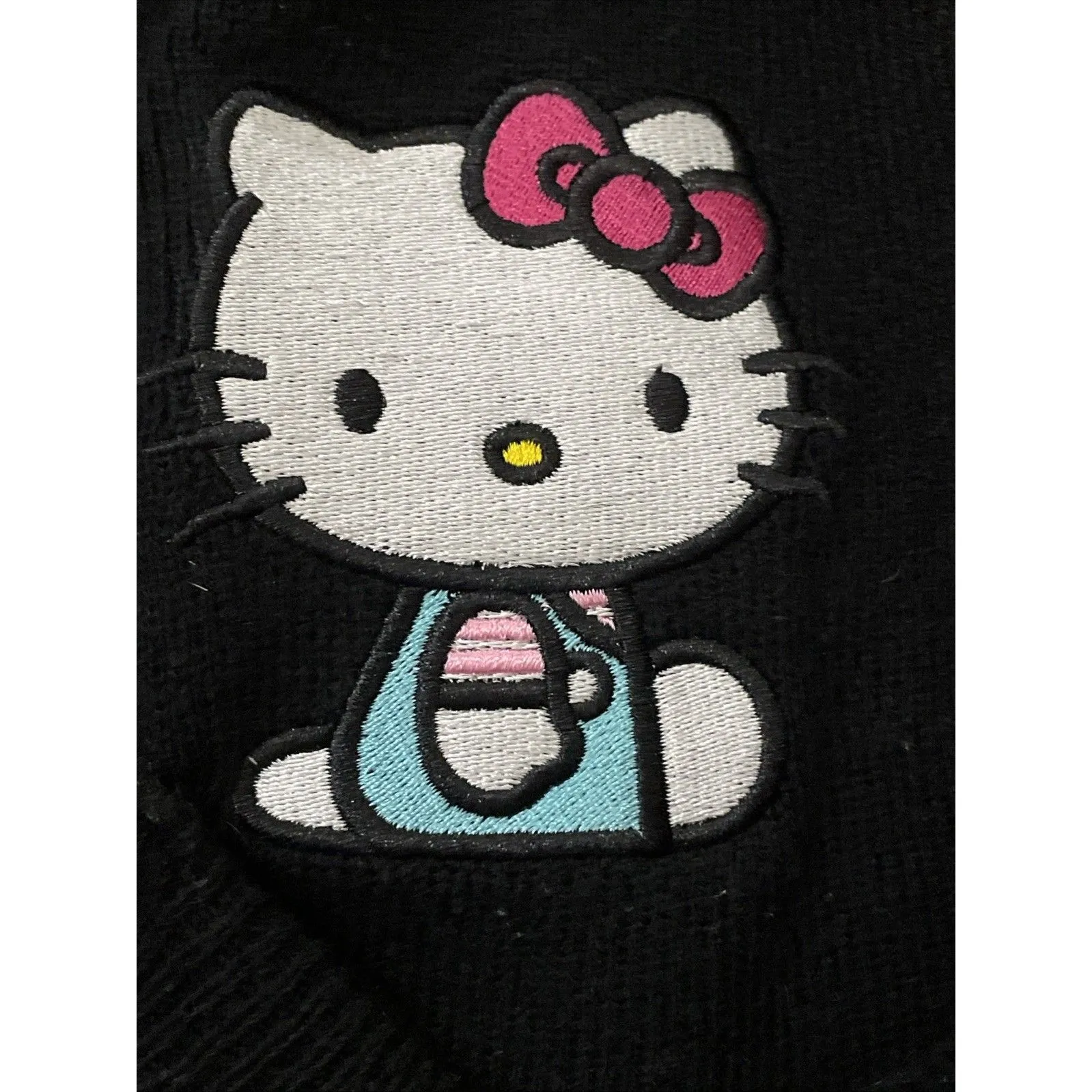 Hello Kitty Black Knit Beanie Hat Sanrio Adult OSFA - Image 12