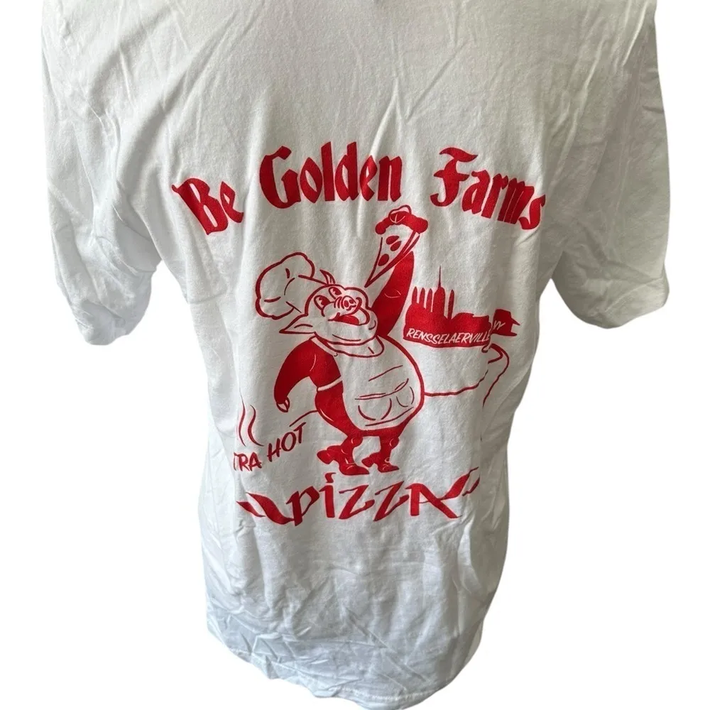 Tultex White Red‎ Graphic Short Sleeve Crewneck “Be Golden Farm” T-Shirt - Image 3