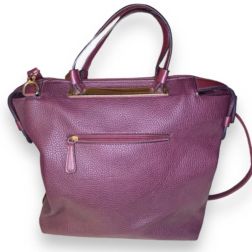 PRETTY Faux Pebble Grain Leather Maroon Crossbody Tote Satchel Purse - Image 2