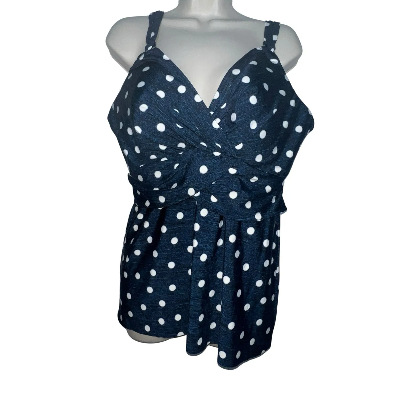 Miraclesuit Tankini Top Underwire 40D Blue White Polka Dot Equinox Plunge Swim - Image 2