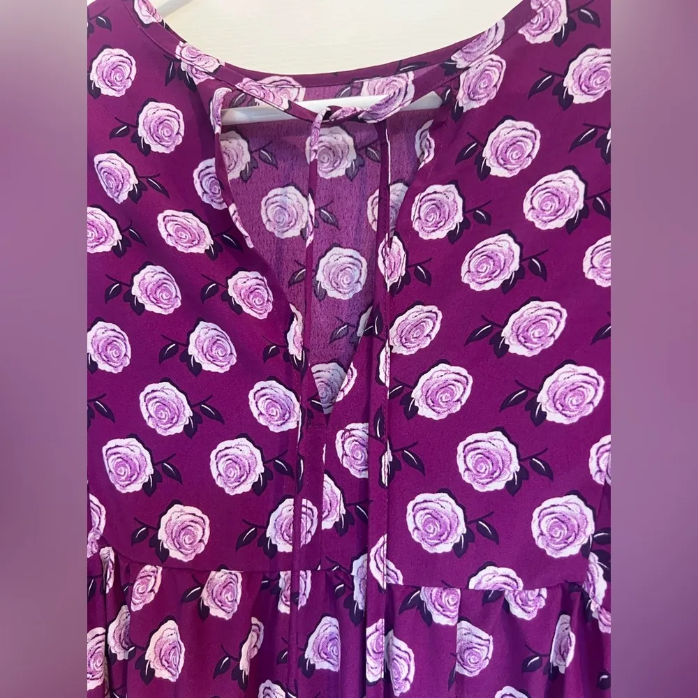 Purple Rose Print V Neck Midi Dress/Swim Cover Up Sz Small - Image 4