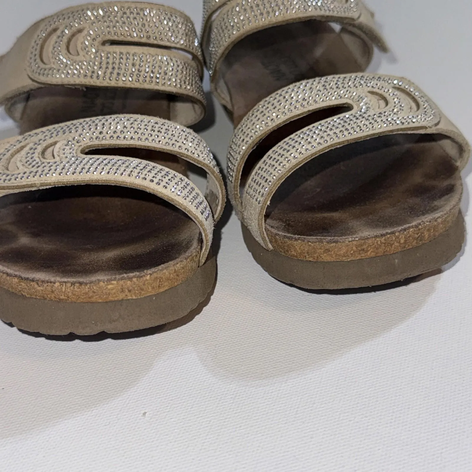 NAOT Gorpcore Prep Leather Bling Rhinestone Slide Low Wedge Sandals 36 Silver Size 7 - Image 4