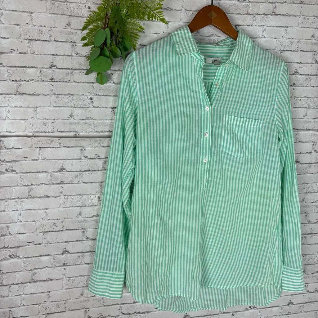 J. Crew Mint Green Candy Stripe Half Button Blouse - Image 3
