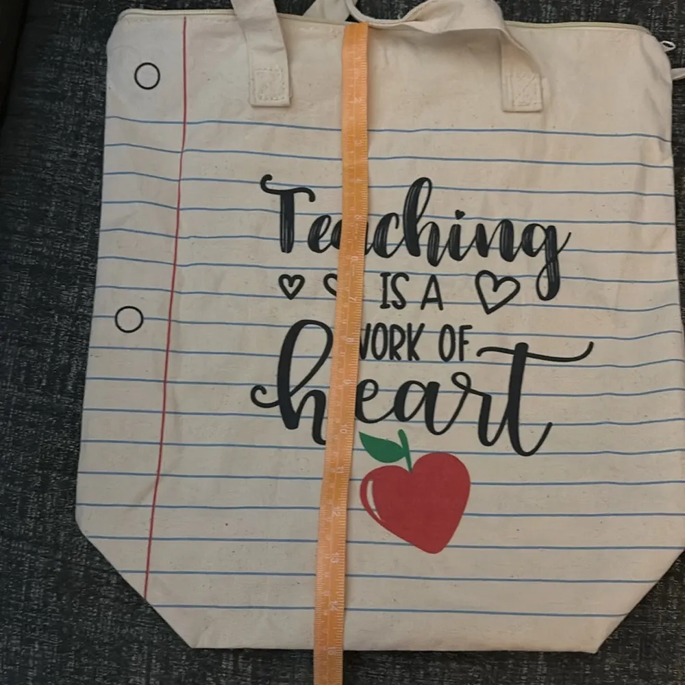 Brand new teaching is a work of heart canvas bag Red - Image 4