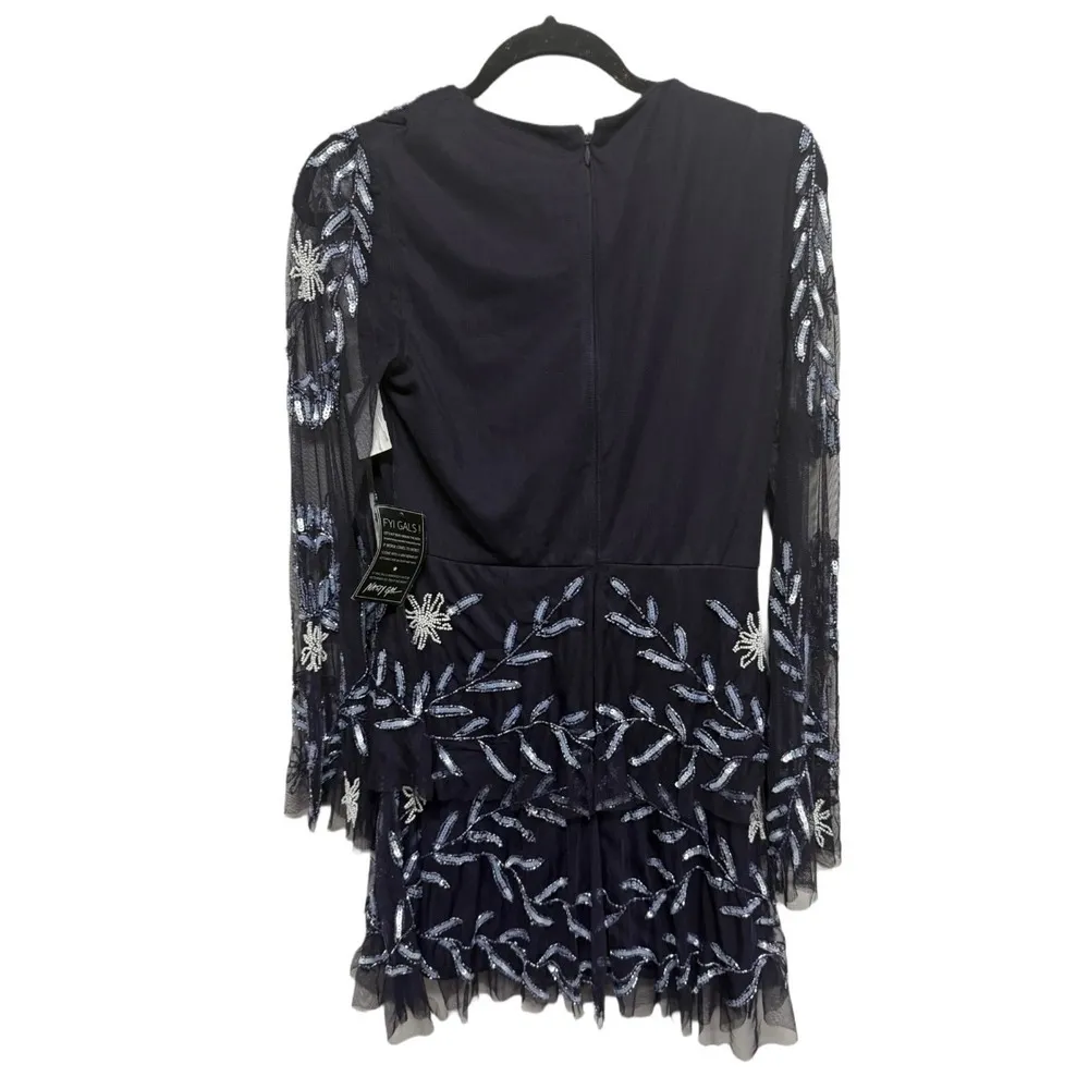 Nasty Gal Fiona Dark Blue Embellished Mini Dress Size 8 NWT Beaded Sequin - Image 5