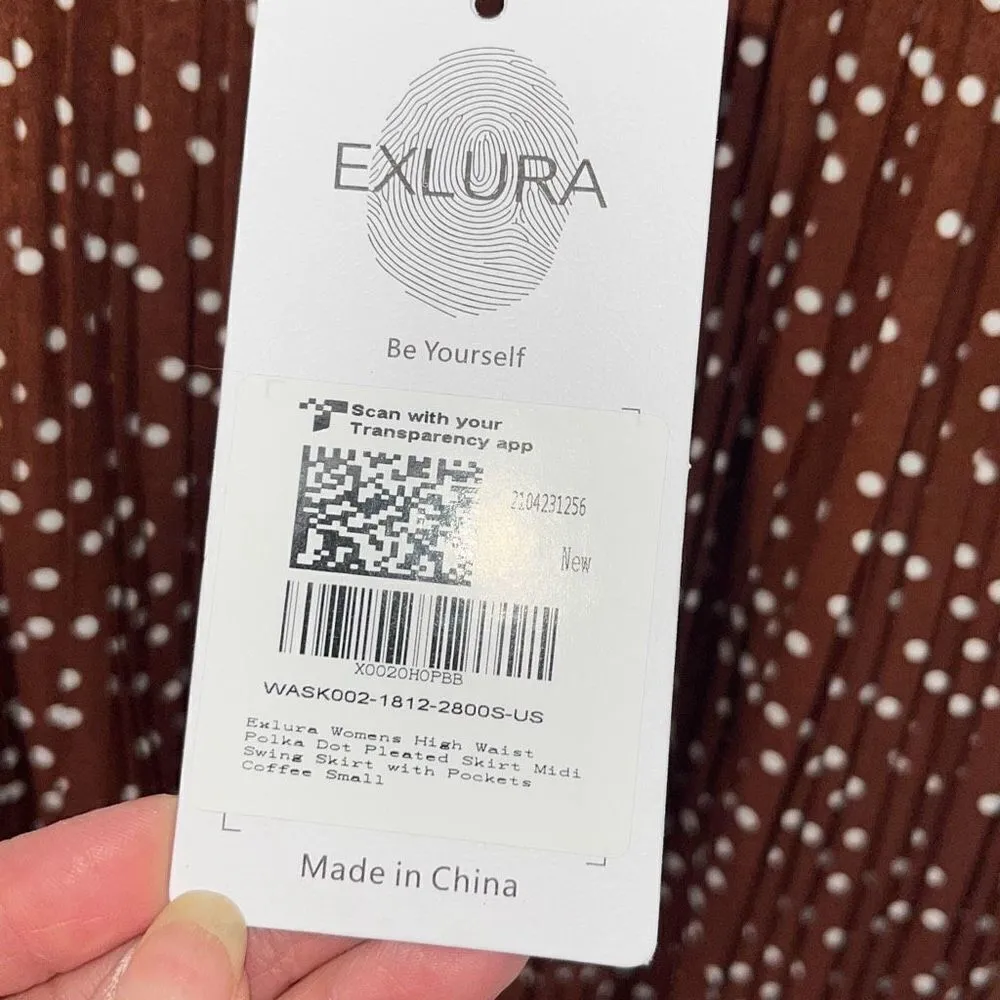 Exlura Women's High Waist Elastic Polka Dot  Pleated Midi Tiered Skirt Brown Sma - Image 5