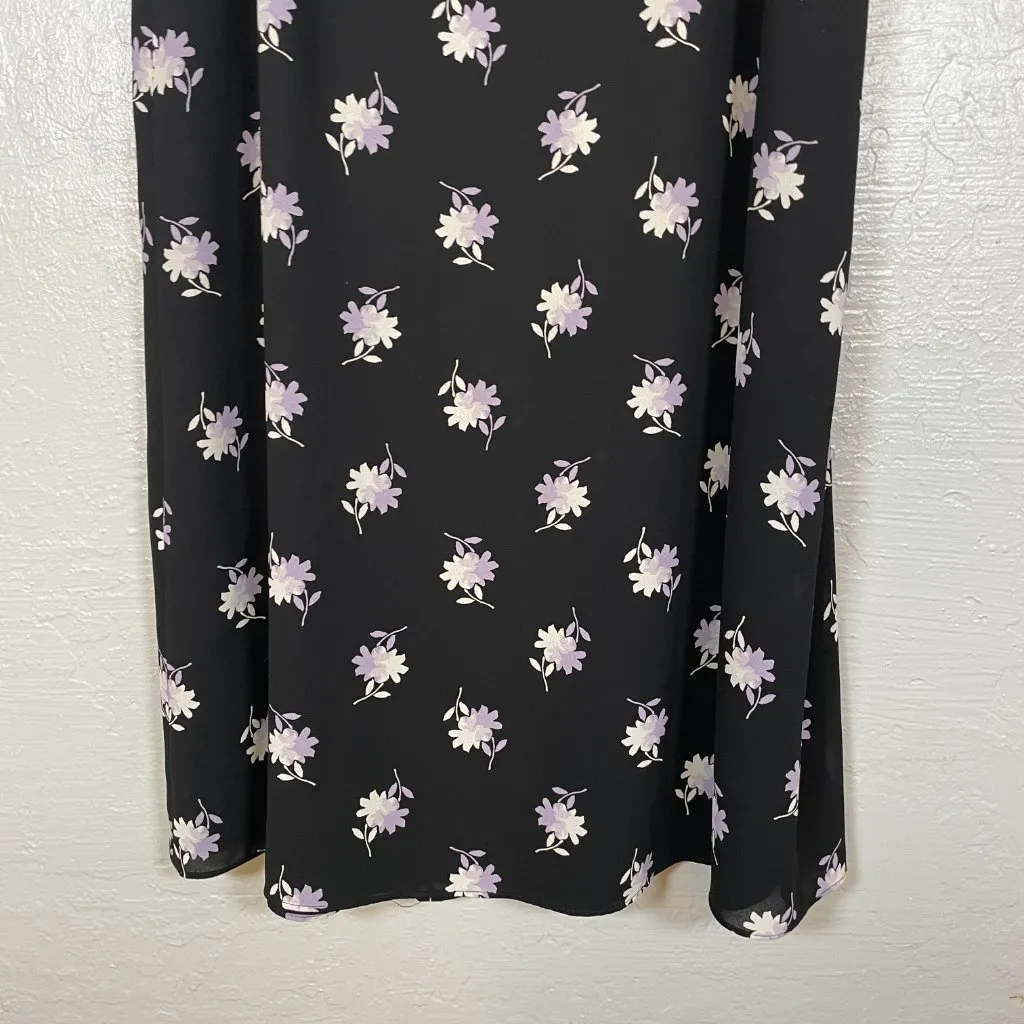 Vintage Liz Claiborne Women Petite 14P Black White Purple Floral Maxi Skirt Y2K - Image 2
