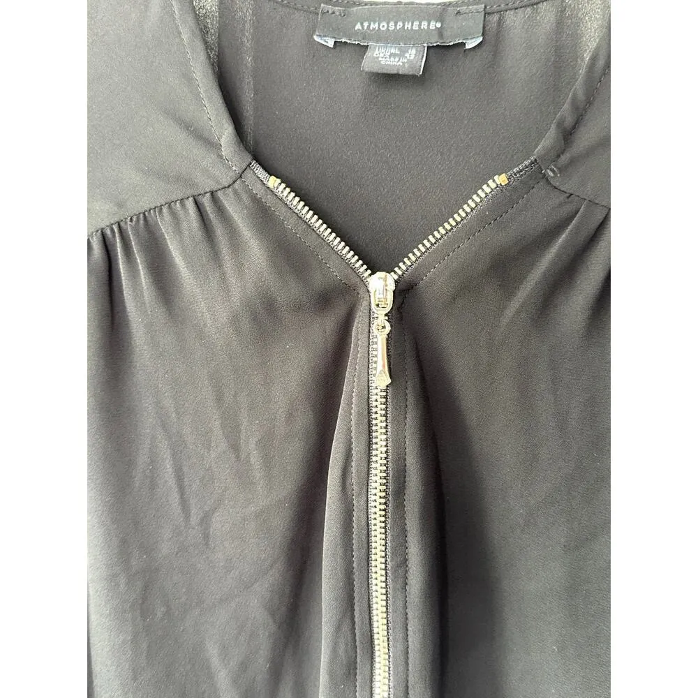 Atmosphere Black Roll Tab Sleeve Zip Front Blouse Women's Size 12 - Image 5